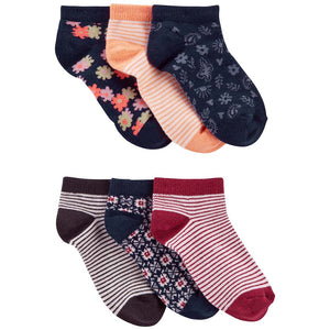 Girls' 6-Pack Floral & Stripe Ankle Socks 3P886810-998