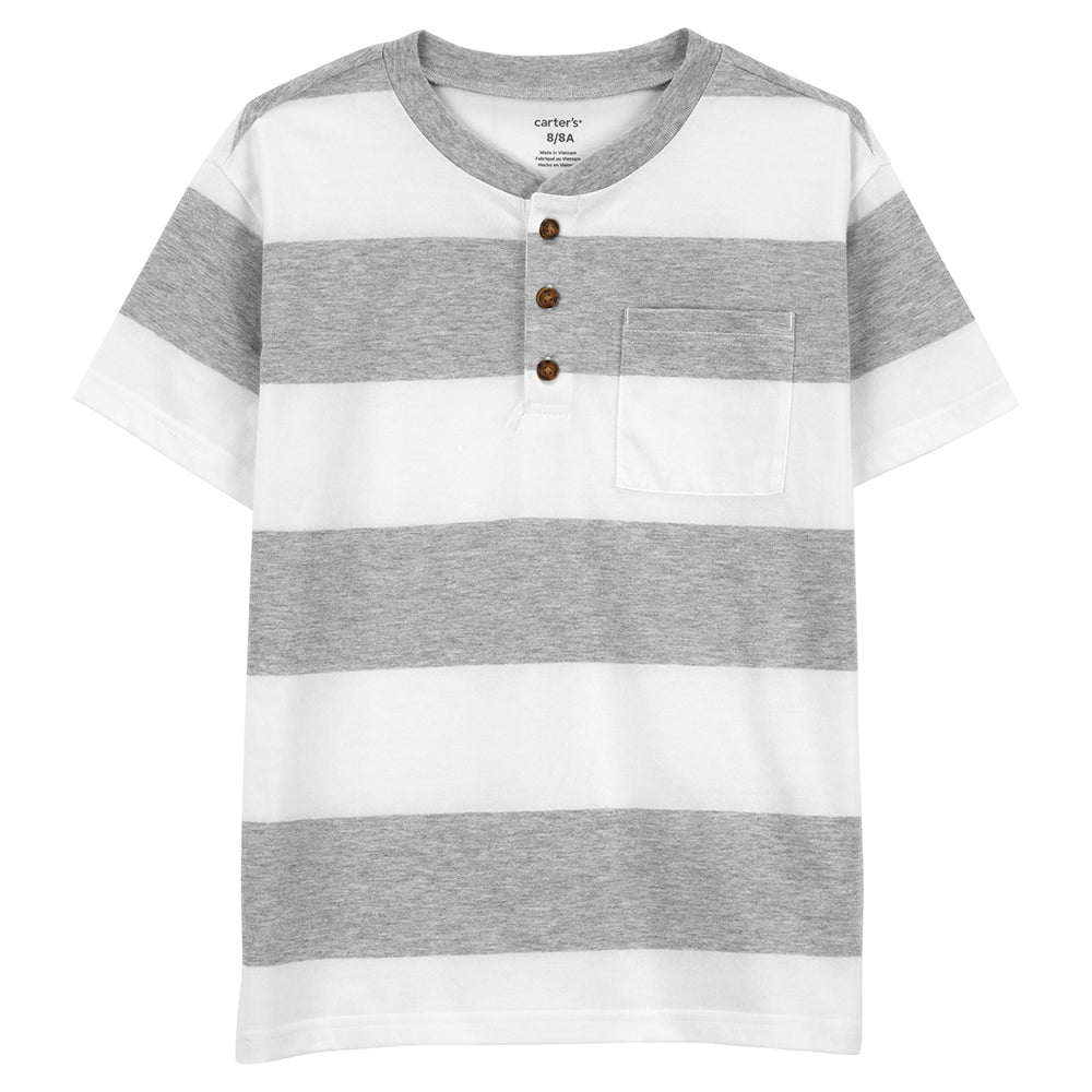 Gray/White Striped Jersey Henley