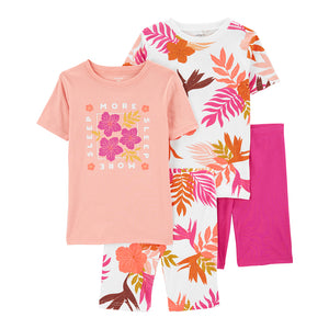 Girls' 4-Piece Pink & White Floral Pajamas 3Q522710