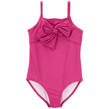 Front of Girls' Pink Bow 1-Piece Swimsuit