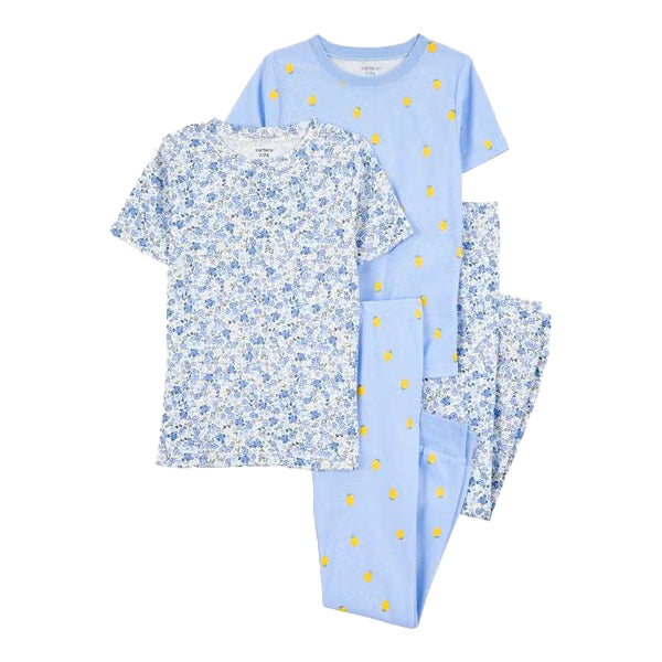Girls' 4-Piece Short-Sleeve Floral Pajama Set 3S381810