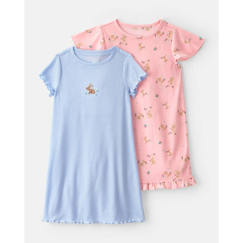 Girls' 2-Pack Easter Bunny Loose Fit Night Gown - Pink/Blue