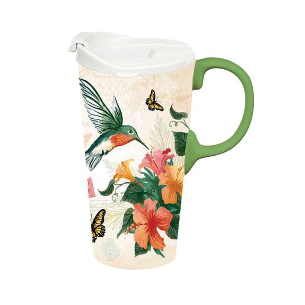 Cypress Home Hummingbird Nectar 17 oz ceramic travel mug