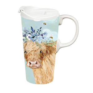 Cypress Hill Brown Highland Cow 17 oz ceramic travel mug