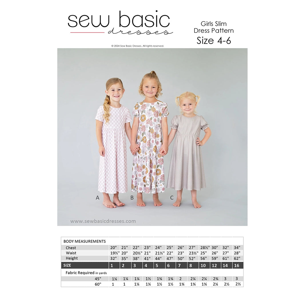 Girls' Slim Dress Patterns size 4-6