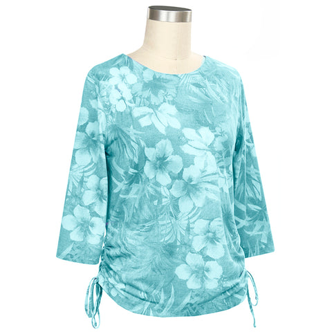 Light Aqua Women's 3/4 Sleeve Jaci Print Tie Top