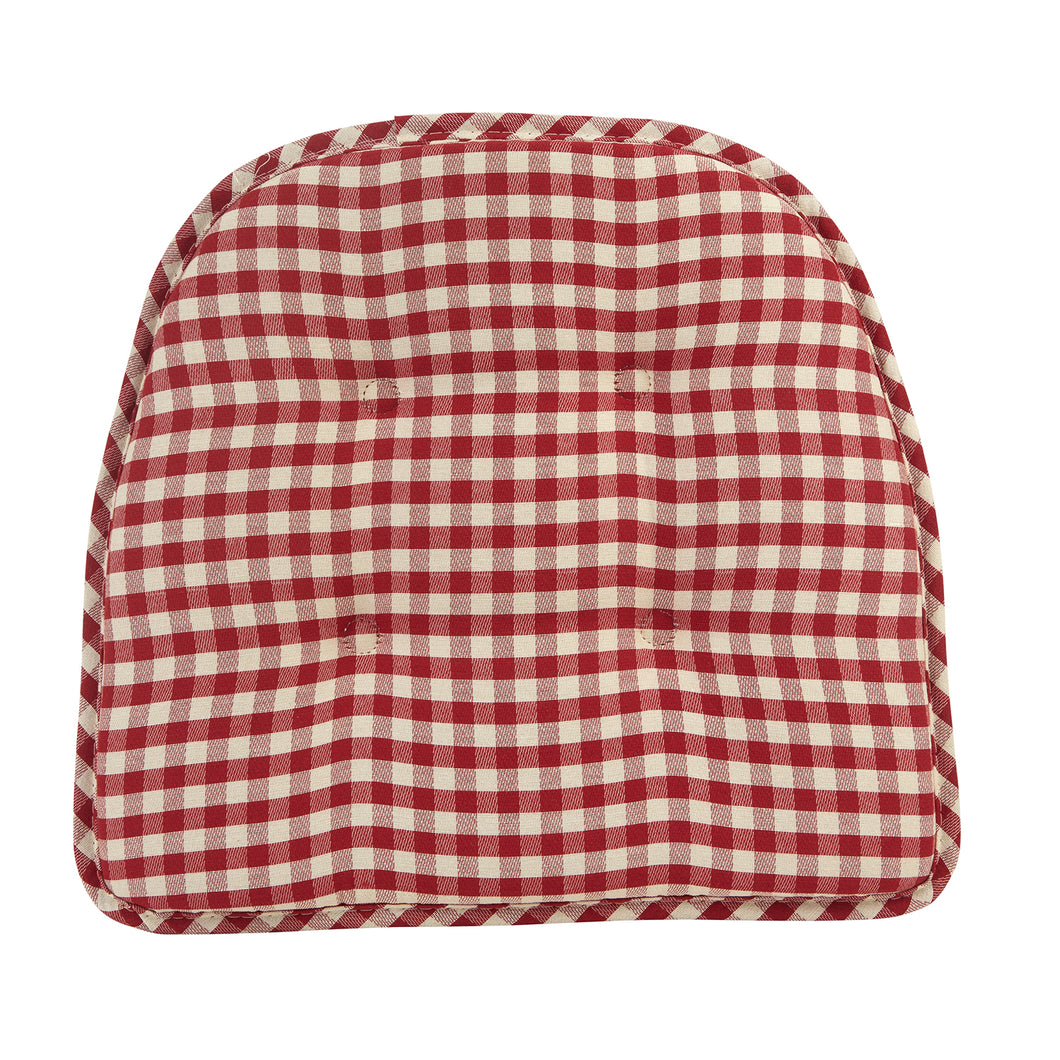 Top of Red Gingham Tufted Gripper Chair Pad