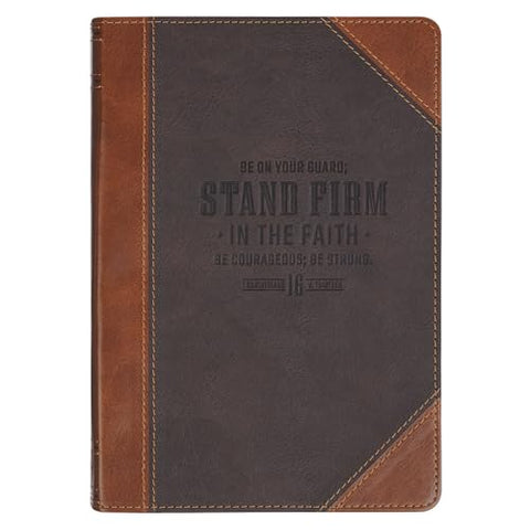 Stand Firm in the Faith Honey-brown and Espresso Faux Leather Classic Journal JL1010