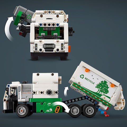 LEGO Technic Mack LR Electric Garbage Truck showing tipping