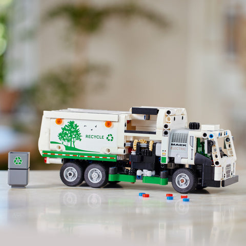 LEGO Technic Mack LR Electric Garbage Truck on tabletop