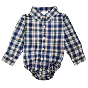 Baby Boys' Long-Sleeve Blue & Black Plaid Bodyshirt 4306