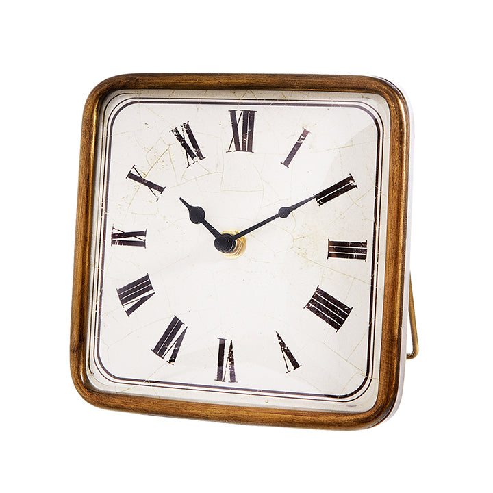 Antique Gold Square Clock with Large Roman Numerals