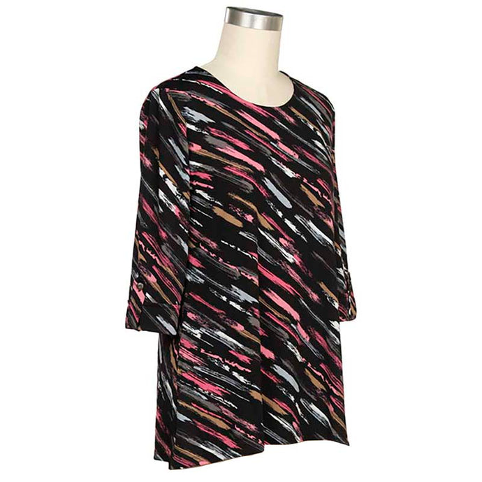 Pink & Black Stripe Women's 3/4 Sleeve Going For It Stripe Top 465A