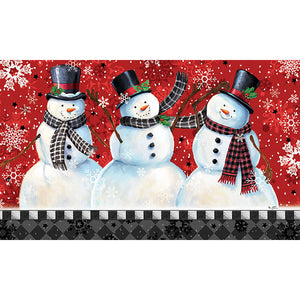 Snowmen on Red Floor Mat