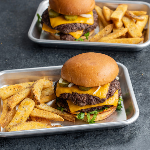 Burger and Fries on Pan