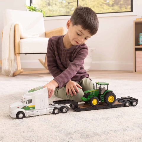 1/32 Peterbilt 579 Semi Truck with Lowboy Trailer & John Deere 7290R Tractor 47679 