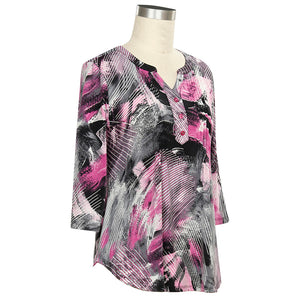Exoticbloom Black Women's 3/4 Sleeve Color Delight Brush Print Top 477B-S2132