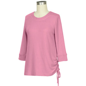 Rosy Women's 3/4 Sleeve Solid Top with Side Tie 480B