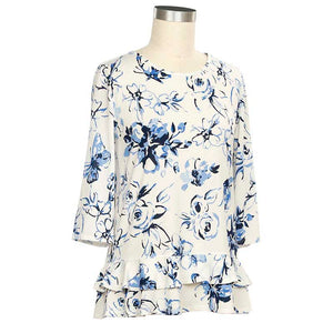 Blue Navy Women's 3/4 Sleeve Candid Charm Floral Ruffle Top 484B-S2090