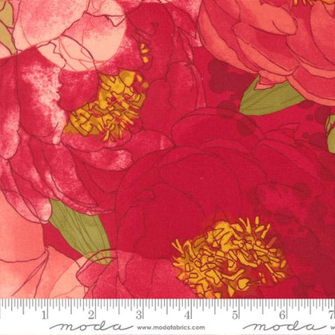 red, Darling Peony Collection Floral Watercolor Cotton Fabric 48790