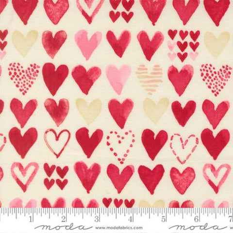 cream, Darling Peony Collection Hearts Cotton Fabric 48793