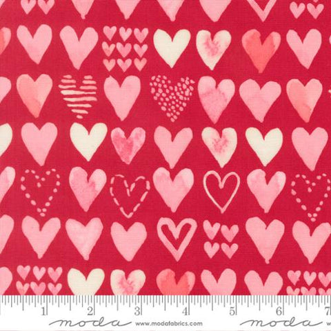 red, Darling Peony Collection Hearts Cotton Fabric 48793