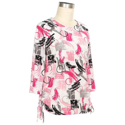 Pink Gray Women's 3/4 Sleeve Molly Print Top 493B-S2236