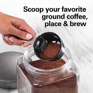 Scoop your favorite ground coffee, place and brew