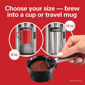 Choose your size--brew into a cup or travel mug