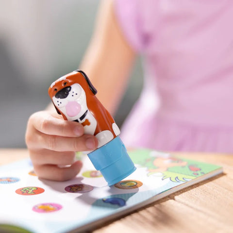 Girl Stamping with Dog Sticker Stamper