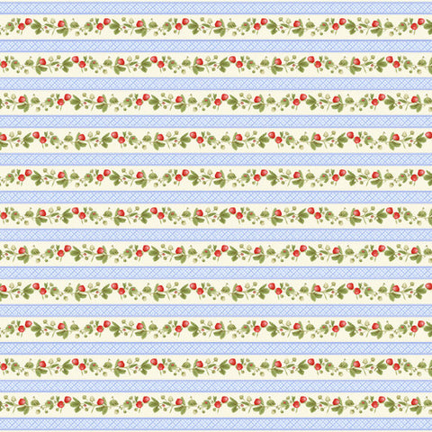 Strawberry Garden Collection Border Stripe Cotton Fabric 508-78