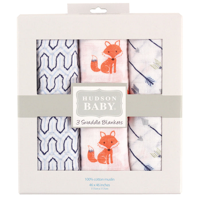 3-Pack Foxes Muslin Swaddle Blankets 50942