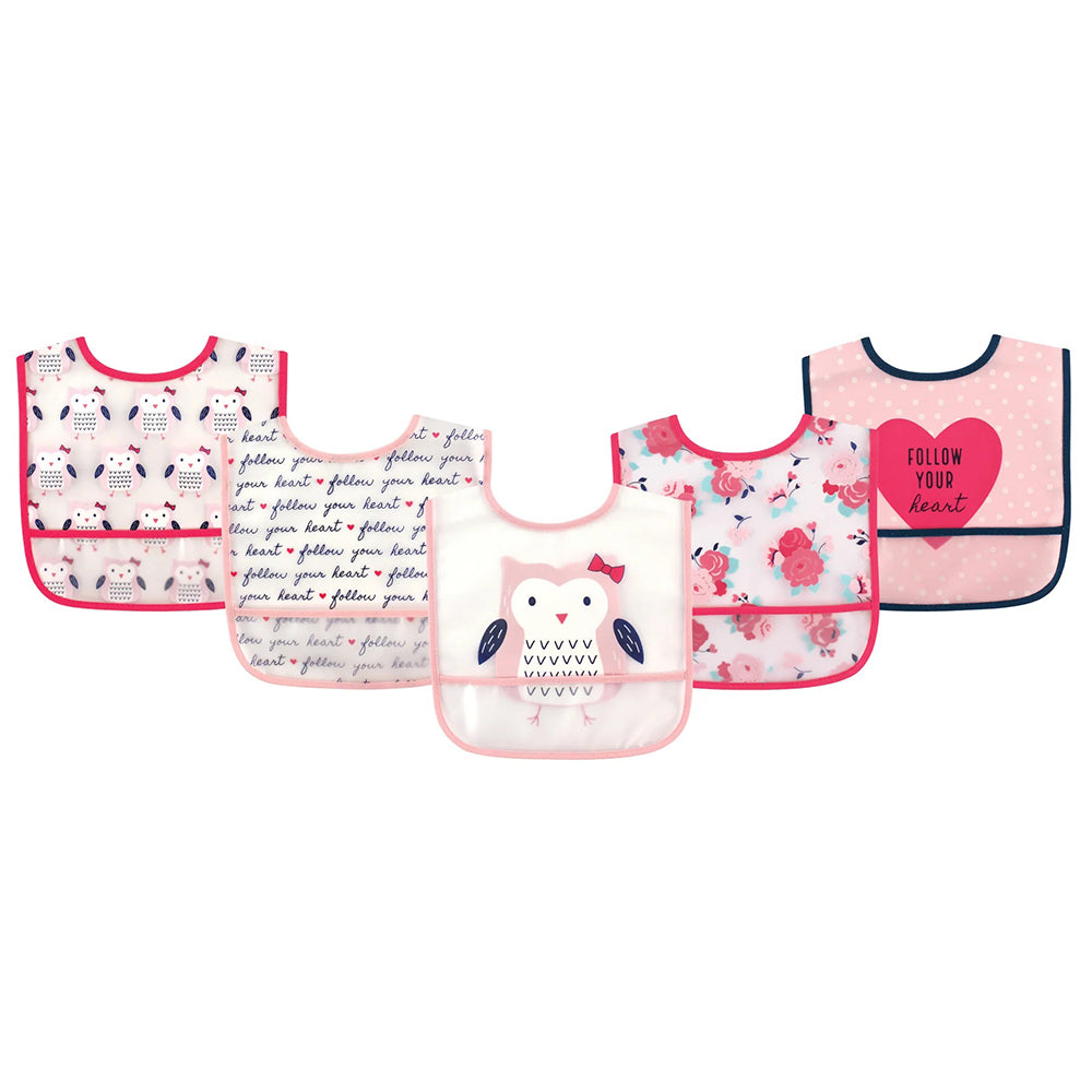 5-Pack Owl Waterproof PEVA Bibs 50962