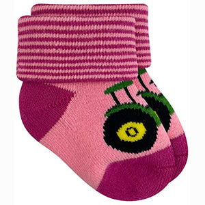 Baby Girl's Pink Tractor Cuffed Bootie Socks