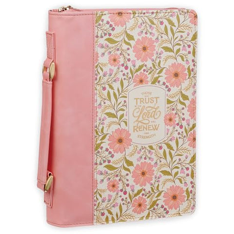 Those Who Trust Coral Pink Floral Faux Leather Classic Bible Cover BBM893