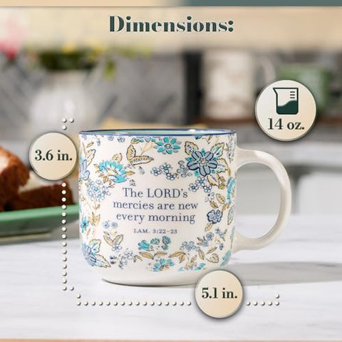 Morning Mercies Blue and Green Floral Ceramic Coffee Mug MUG1265