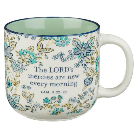 Morning Mercies Blue and Green Floral Ceramic Coffee Mug MUG1265