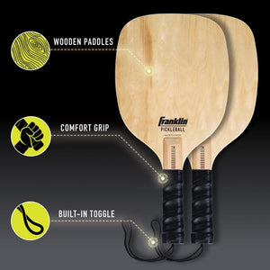 wooden paddles, comfort grip, built-in toggle