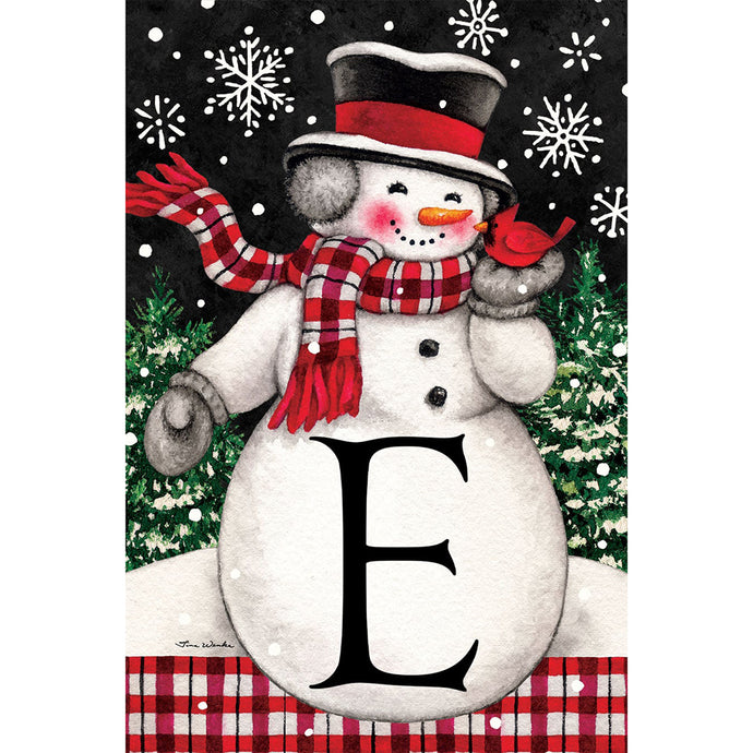 E Snowman & Cardinal Monogram Flag