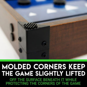 molded corners keep the game slightly lifted off the surface beneath it while protecting the corners of the game