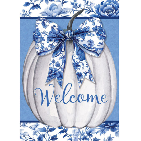 Blue & White Pumpkin garden flag