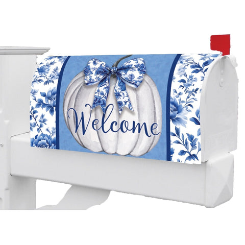 Blue & White Pumpkin mailbox makeover