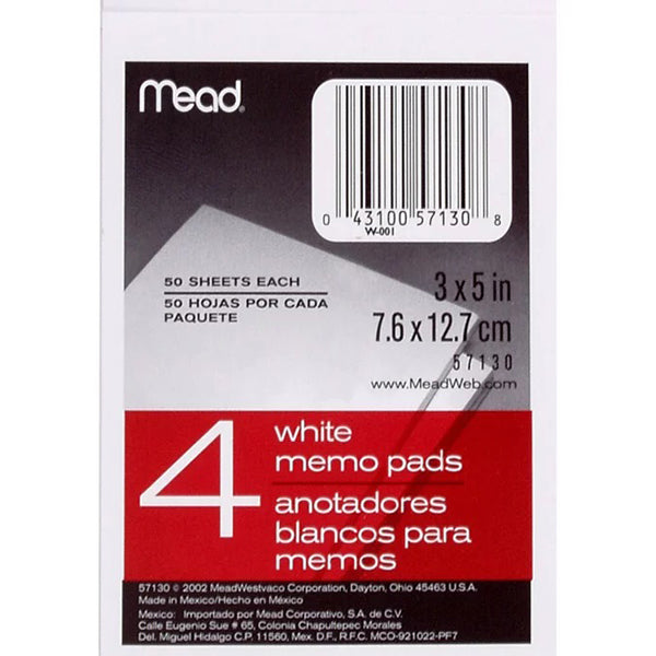 Mead 4Pack 3x5 Memo Pads 57130 Good's Store Online