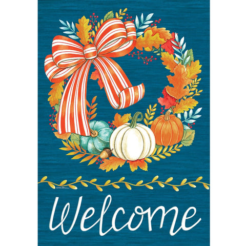 Striped Pumpkin Wreath garden flag