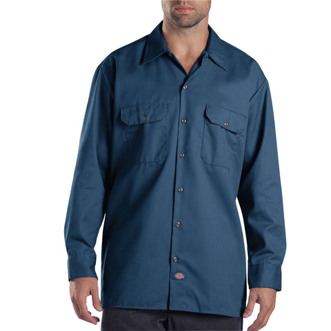 Navy Dickies work shirt.