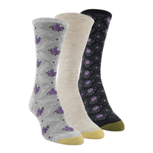Grey Heather, Oatmeal, Black 3-Pack Women's Ultra Soft Diamond Florals Socks 5981