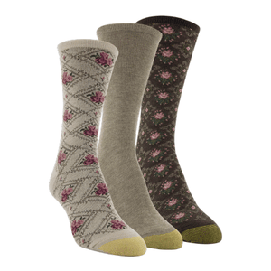 Khaki, Taupe, Chocolate 3-Pack Women's Ultra Soft Diamond Florals Socks 5981