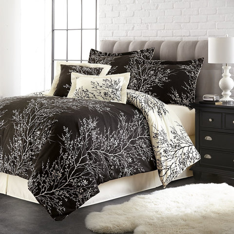 Black/Ivory Foliage Comforter Set