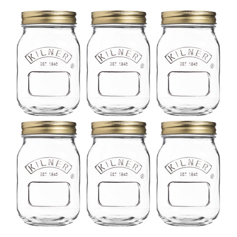 Kilner case of 6 regular mouth 17 oz preserve jars