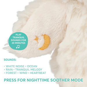 Press for Nighttime Soother Mode; Play Tranquil Sounds for 20 Minutes; Sounds: white noise, ocean, rain, tranquil melody, forest, wind, heartbeat